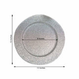 6 Pack | 13inch Silver Glitter Acrylic Plastic Round Charger Plates