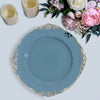 6 Pack | 13inch Dusty Blue Gold Embossed Baroque Round Charger Plates With Antique Design Rim