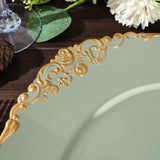 6 Pack | 13inch Dusty Sage Gold Embossed Baroque Round Charger Plates With Antique Design Rim