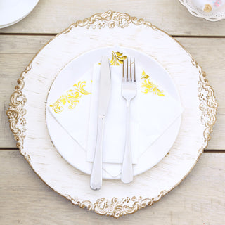 Add Elegance to Your Table with White Washed Gold Embossed Baroque Charger Plates