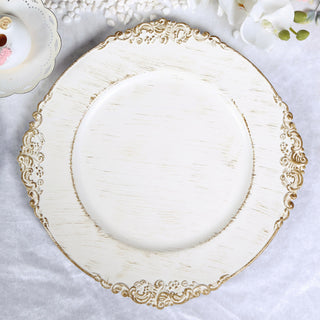 Create a Timeless Table Setting with White Washed Gold Embossed Baroque Charger Plates