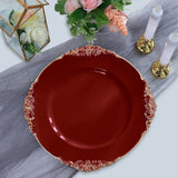 6 Pack | 13inch Burgundy Gold Embossed Baroque Round Charger Plates With Antique Design Rim