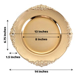6 Pack | 13inch Gold Embossed Baroque Round Charger Plates With Antique Design Rim