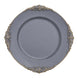 6 Pack | Charcoal Gray Gold Embossed Baroque Round Charger Plates With Antique Design Rim#whtbkgd