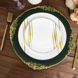Create a Stunning Table Setting with Hunter Emerald Green Gold Embossed Charger Plates