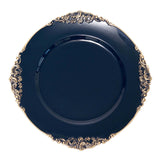 6 Pack | 13inch Navy Blue Gold Embossed Baroque Round Charger Plates With Antique Design Rim#whtbkgd