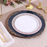 6 Pack | 13inch Navy Blue Gold Embossed Baroque Round Charger Plates With Antique Design Rim