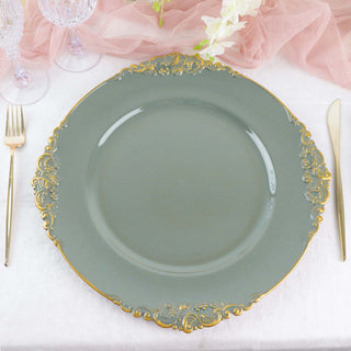Make a Statement with the Olive Green Gold Embossed Baroque Round Charger Plates
