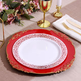 6 Pack | 13inch Red Gold Embossed Baroque Round Charger Plates With Antique Design Rim