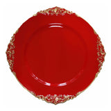 6 Pack | 13inch Red Gold Embossed Baroque Round Charger Plates With Antique Design Rim#whtbkgd