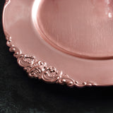 6 Pack | 13inch Rose Gold Embossed Baroque Round Charger Plates With Antique Design Rim