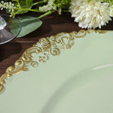 6 Pack | 13inch Sage Green Gold Embossed Baroque Round Charger Plates With Antique Design Rim