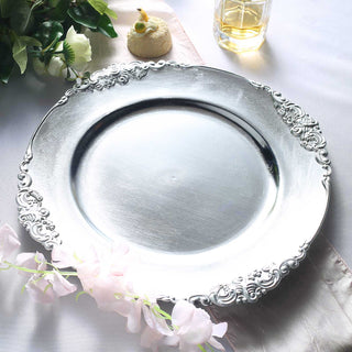 Versatile Silver Embossed Baroque Charger Plates