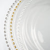 8 Pack | Beaded Glass Round Charger Plates Clear Gold 12inch, Dinner Event Charger Plates