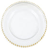 8 Pack | Beaded Glass Round Charger Plates Clear Gold 12inch, Dinner Event Charger Plates#whtbkgd