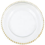 8 Pack | 12inch Gold Beaded Round Glass Charger Plates, Event Tabletop Decor#whtbkgd
