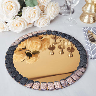 Versatile and Practical Bronze Glitter Jeweled Rim Glass Mirror Charger Plates