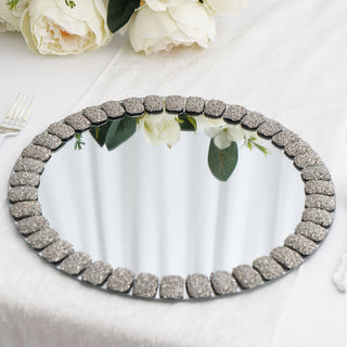 Make a Statement with Silver Glitter Jeweled Rim Glass Mirror Charger Plates