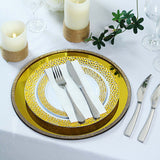 2 Pack | 13inch Round Metallic Gold Mirror Glass Charger Plates with Rhinestone Rim