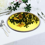2 Pack | 13inch Round Metallic Gold Mirror Glass Charger Plates with Rhinestone Rim