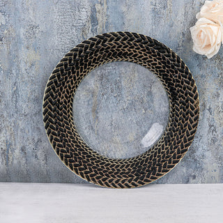 Elevate Your Tablescapes with Luxurious Black/Gold Braided Rim Glass Charger Plates