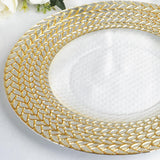 8 Pack | 13inch Luxurious Silver/Gold Braided Rim Glass Charger Plates