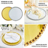 2 Pack | 13inch Silver Mirror Glass Charger Plates with Pearl Beaded Rim