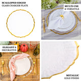 8 Pack | 13inch Gold Sunflower Scalloped Rim Clear Glass Charger Plates
