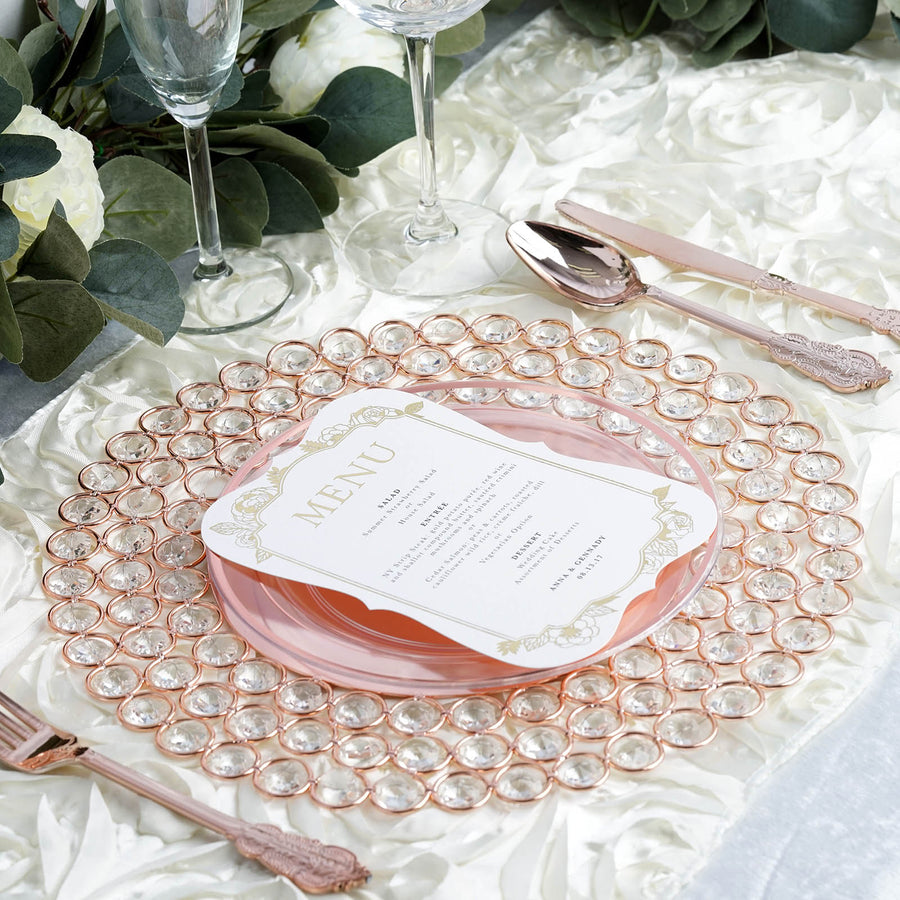 14inch Blush/Rose Gold Wired Metal Acrylic Crystal Beaded Charger Plate
