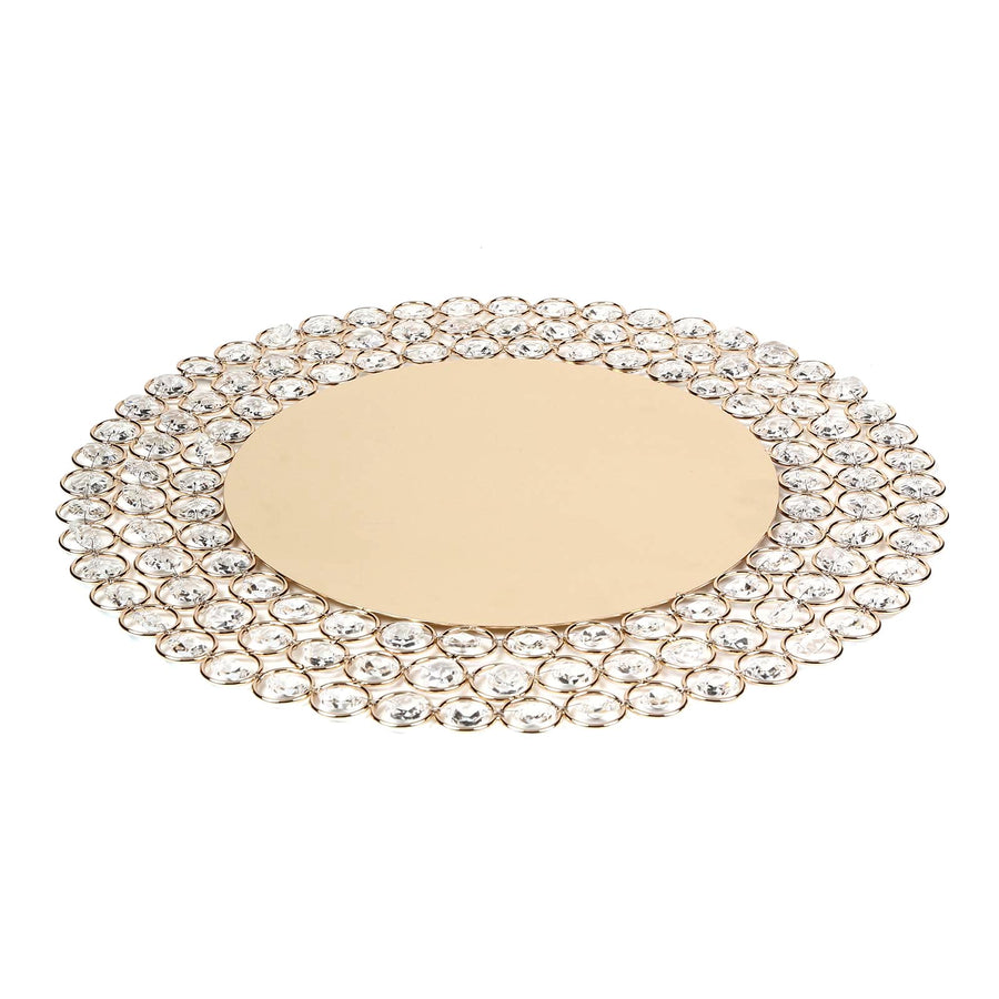 14inch Gold Wired Metal Acrylic Crystal Beaded Charger Plate