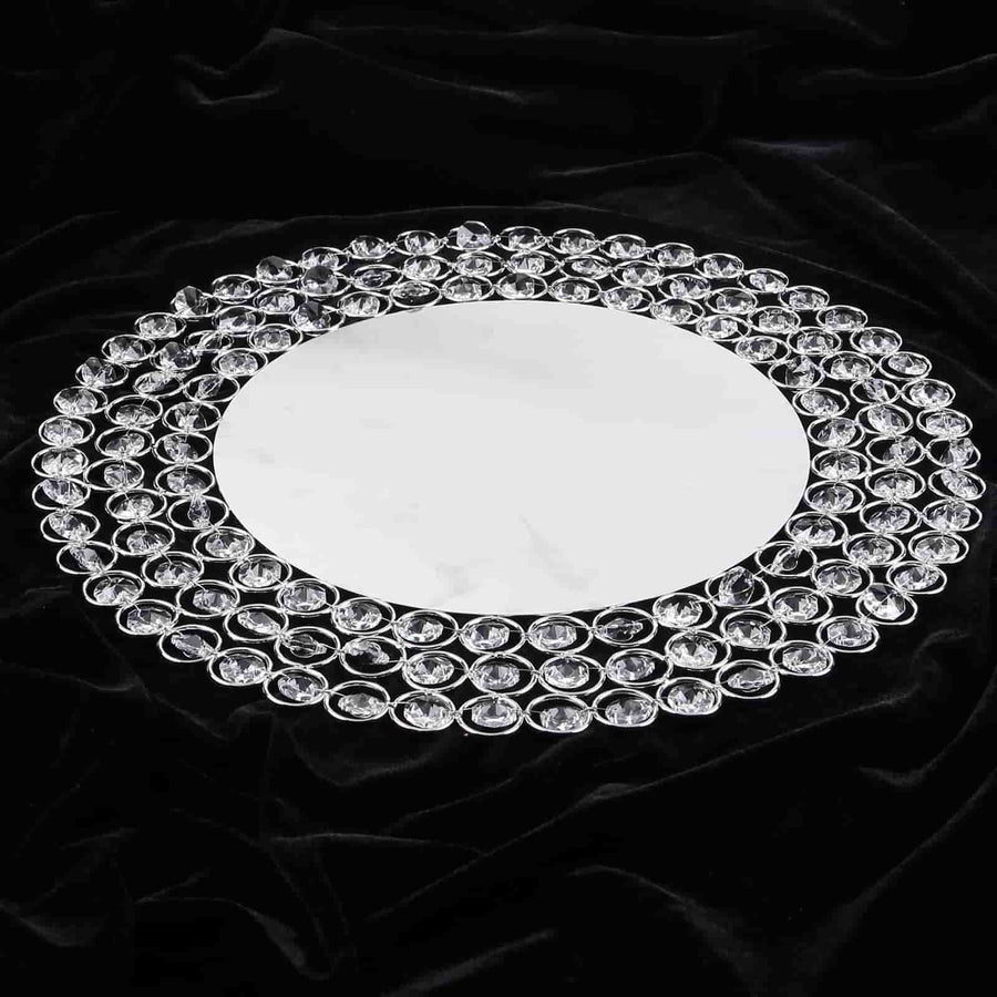 14inch Silver Wired Metal Acrylic Crystal Beaded Charger Plate