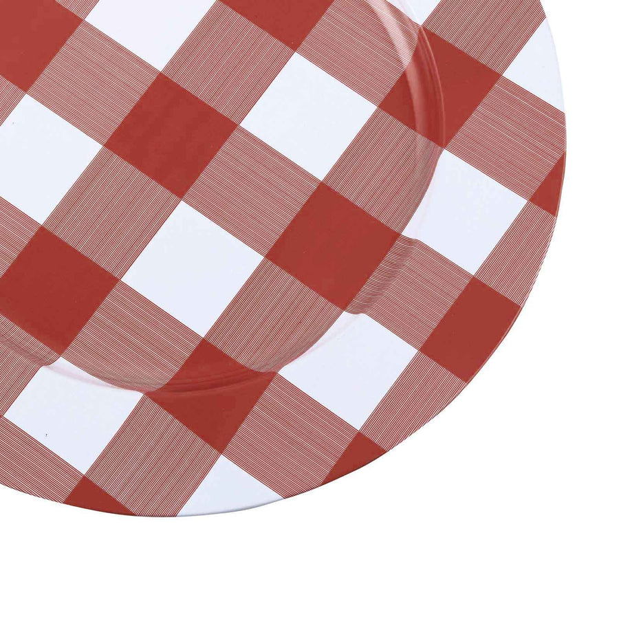 4 Pack | 13inch Red/White Buffalo Plaid Metal Charger Plates, Checkered Picnic Dinner Charger Plates