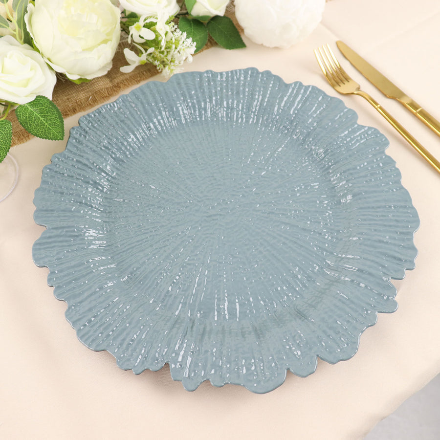 6 Pack | 13inch Dusty Blue Round Reef Acrylic Plastic Charger Plates, Dinner Charger Plates