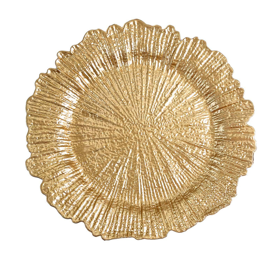 6 Pack | 13inch Gold Round Reef Acrylic Plastic Charger Plates, Dinner Charger Plates#whtbkgd