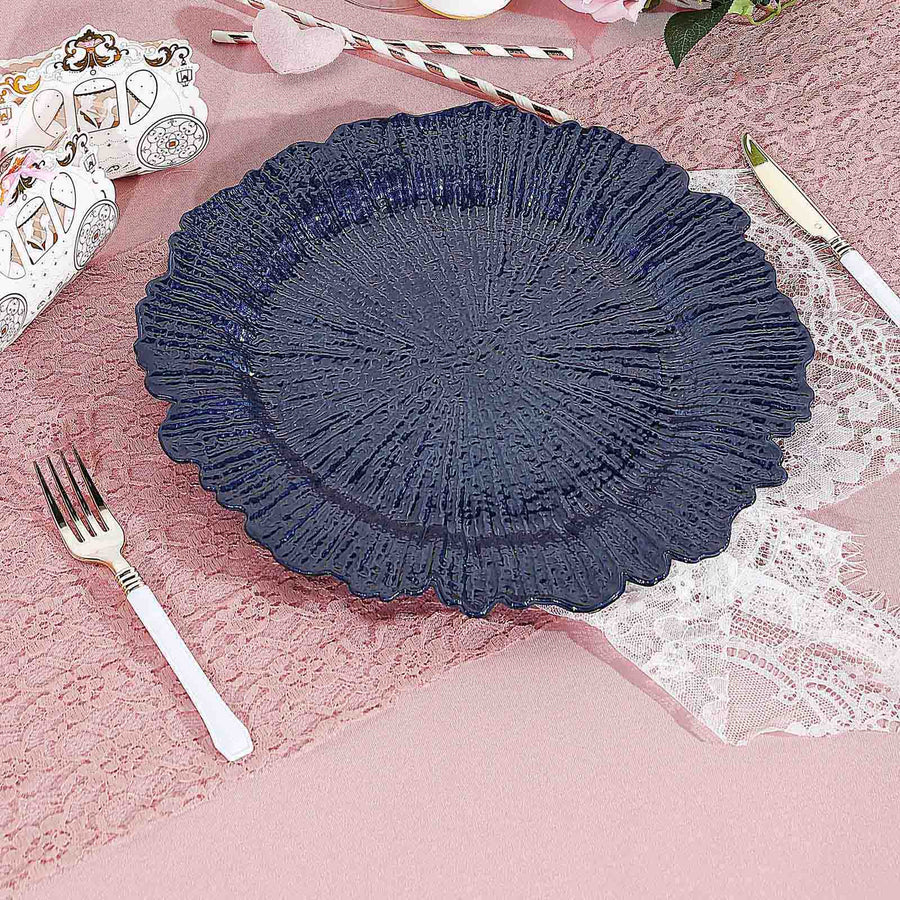 6 Pack | 13inch Navy Blue Round Reef Acrylic Plastic Charger Plates, Dinner Charger Plates