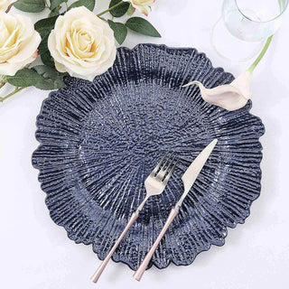 Add Elegance to Your Table with Navy Blue Round Reef Acrylic Plastic Charger Plates