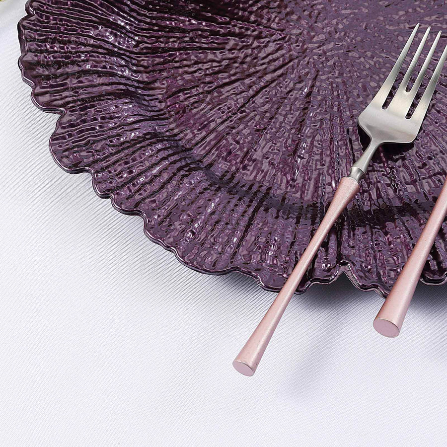 6 Pack | 13inch Purple Round Reef Acrylic Plastic Charger Plates, Dinner Charger Plates