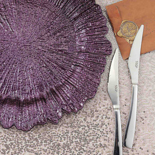 Add a Touch of Elegance with a 6 Pack of Purple Round Reef Acrylic Plastic Charger Plates