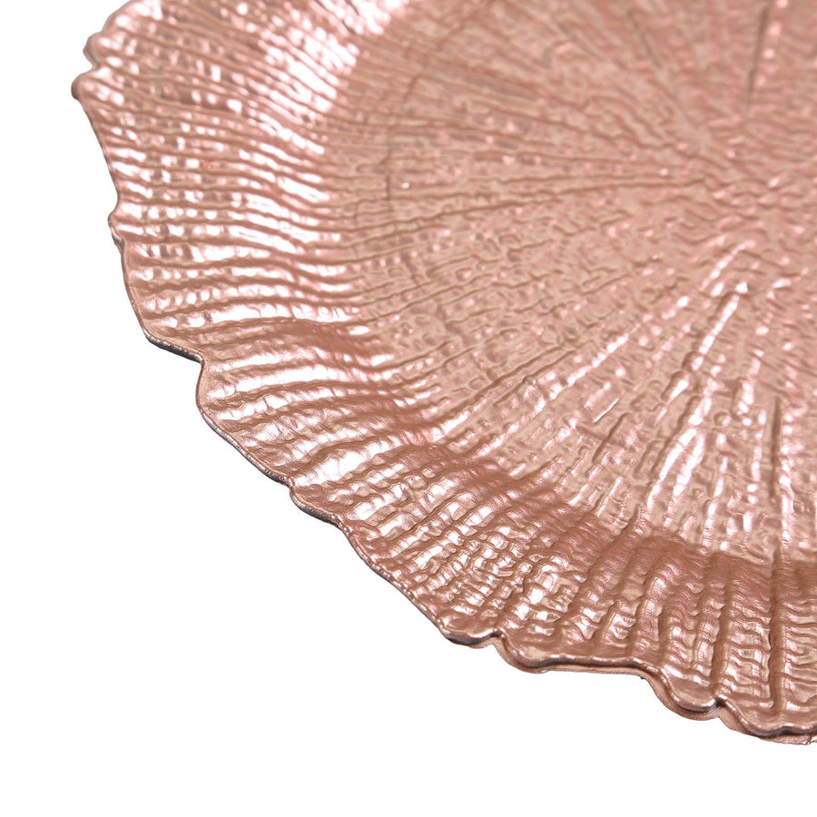 6 Pack | 13Inch Blush/Rose Gold Round Reef Acrylic Plastic Charger Plates, Dinner Charger Plates
