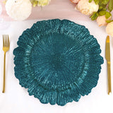 6 Pack | 13inch Peacock Teal Round Reef Acrylic Plastic Charger Plates, Dinner Charger Plates