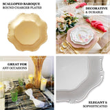 6 Pack | 13inch Clear Baroque Scalloped Acrylic Plastic Charger Plates, Hexagon Charger Plates