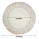 14inch Antique White / Gold Vintage Plastic Charger Plates Engraved Baroque Rim, Serving Trays