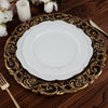 14inch Black / Gold Vintage Plastic Charger Plates Engraved Baroque Rim, Disposable Serving Trays
