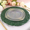 Hunter Emerald Green Vintage Plastic Charger Plates Engraved Baroque Rim, Disposable Serving Trays