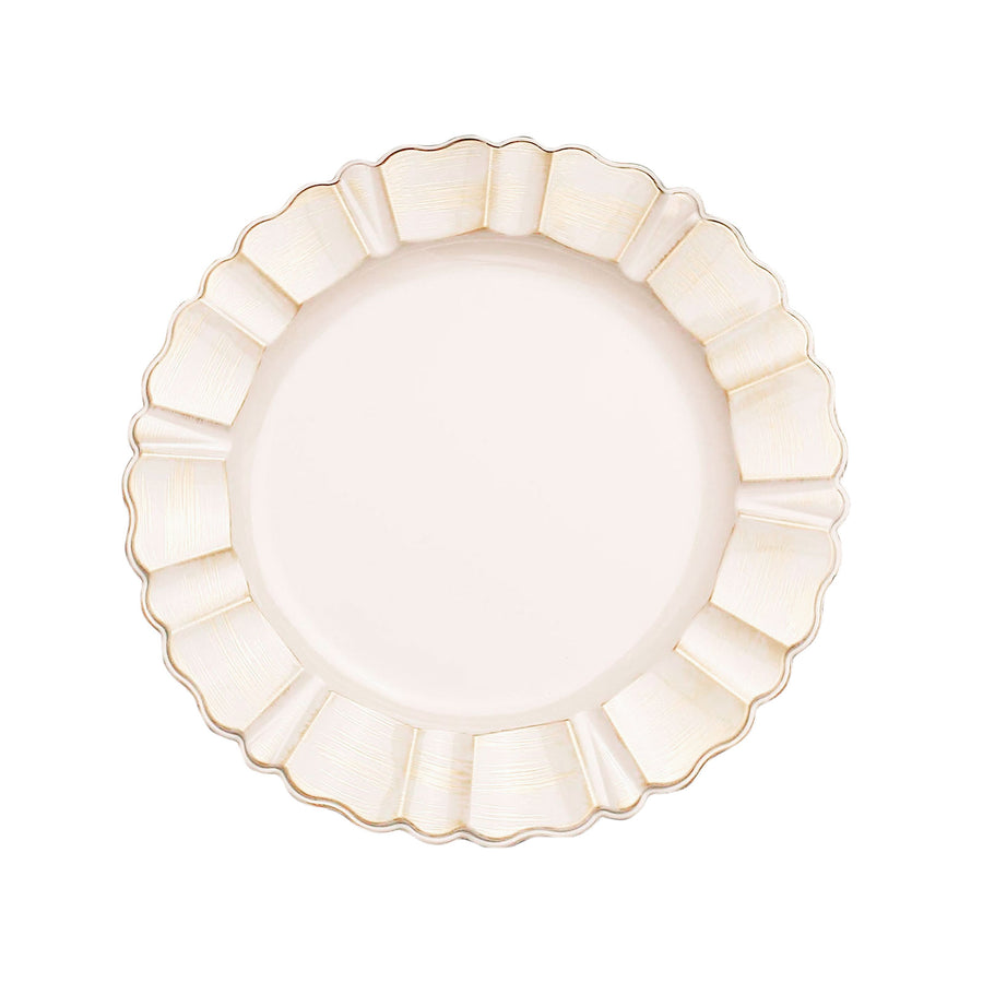 6 Pack | 13inch Round Beige Acrylic Plastic Dinner Plate Chargers With Gold Brushed