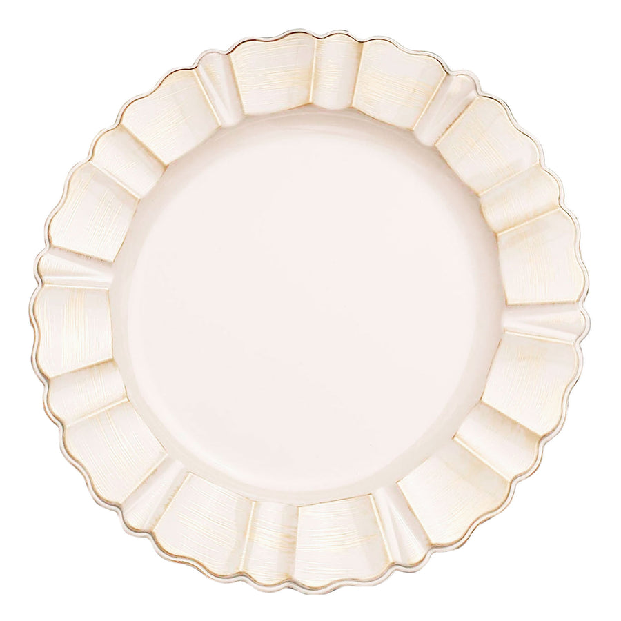 6 Pack | 13inch Round Beige Acrylic Plastic Dinner Plate Chargers With Gold Brushed#whtbkgd