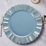 6 Pack | 13inch Round Dusty Blue Acrylic Plastic Charger Plates With Gold Brushed Wavy Scalloped Rim