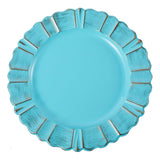 13inch Round Blue Acrylic Plastic Charger Plates With Gold Brushed Wavy Scalloped Rim#whtbkgd