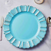 6 Pack | 13inch Round Blue Acrylic Plastic Charger Plates With Gold Brushed Wavy Scalloped Rim