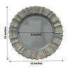 6 Pack | 13inch Round Charcoal Gray Acrylic Plastic Charger Plates With Gold Wavy Rim